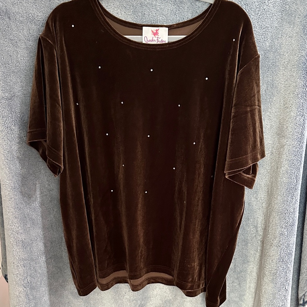 Quacker Factory Chocolate Velvet Tee with Embellishments